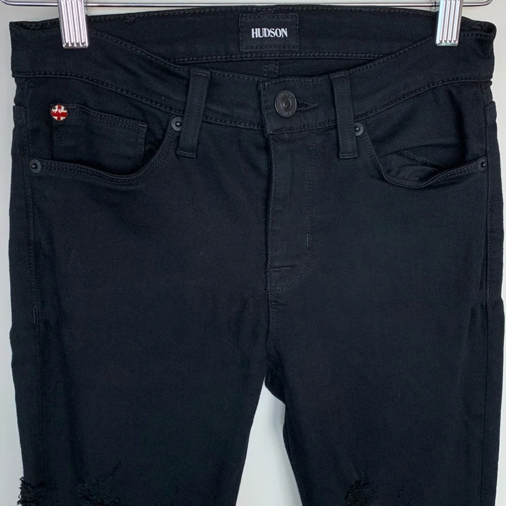 Hudson Black Distressed Skinny Jeans Sz 26 Stretch Low Rise Designer Denim Edgy